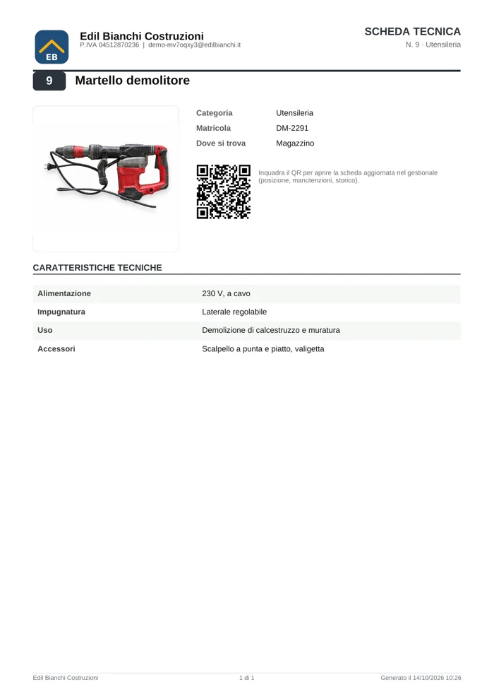 Scheda tecnica PDF su carta intestata
