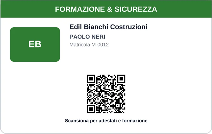 Tesserino di cantiere, retro con QR